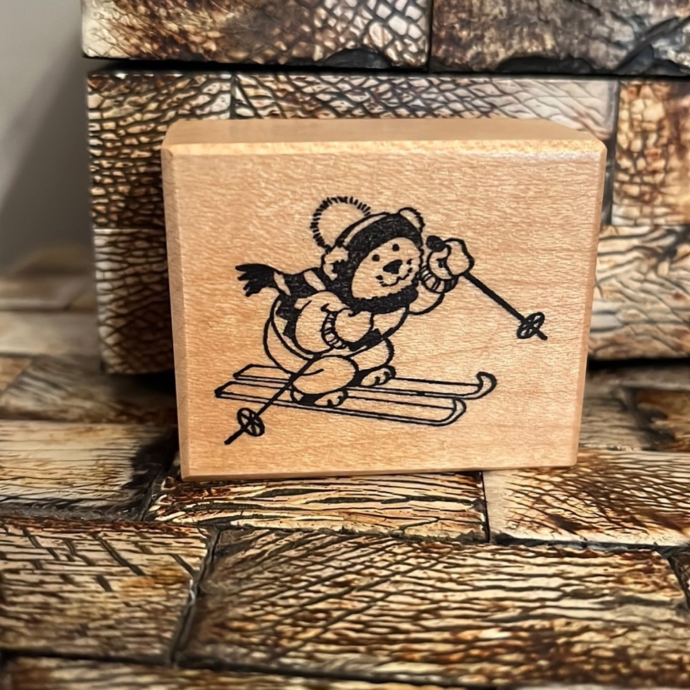 PSX Bear Skiing Rubber Stamp - RARE